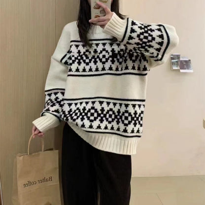 Pull femme en grosse maille avec un motif norvégien frappant Chic und Stil