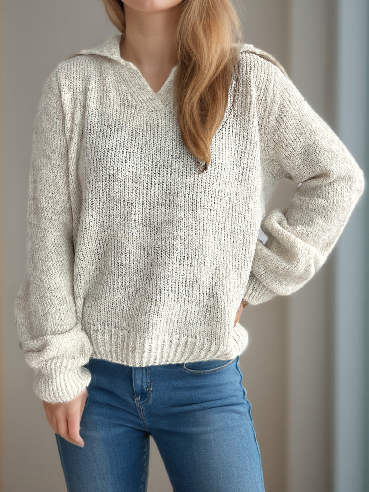 Pull décontracté pour femmes avec des manches volumineuses et un tricot structuré moderne Chic und Stil