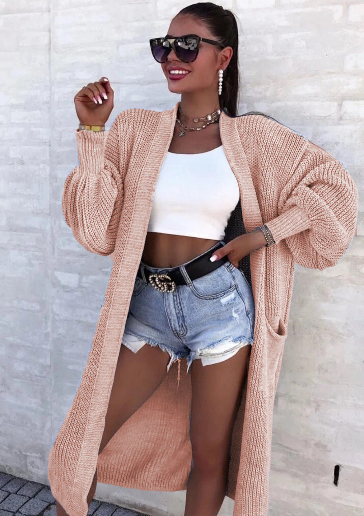 Dames carte tricot décontractée avec décolleté en V profond et poches généreuses Chic und Stil