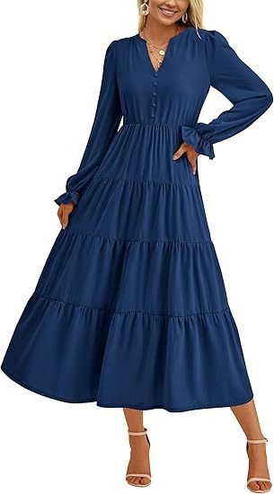 Robe maxi à manches longues pour femmes avec volants Chic und Stil