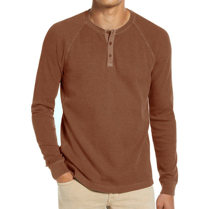 Homme T-shirt Henley à manches longues en mélange de coton respirant avec patte de boutonnage Chic und Stil