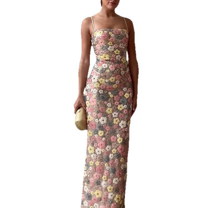 Robe maxi femme avec dentelle florale et bretelles fines Chic und Stil