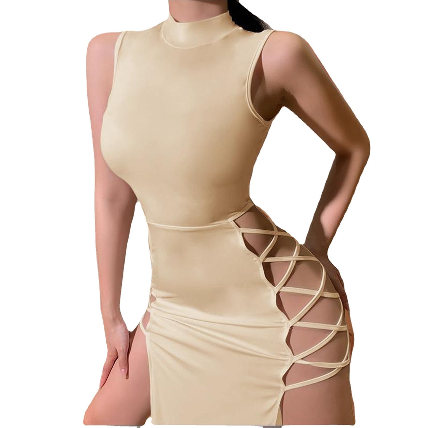 Robe maxi sans manches à découpes pour femmes avec lacets sur le côté Chic und Stil