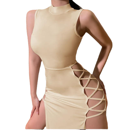 Robe maxi sans manches à découpes pour femmes avec lacets sur le côté Chic und Stil