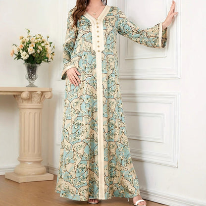 Robe maxi femme avec motif floral artistique et détails de boutons Chic und Stil