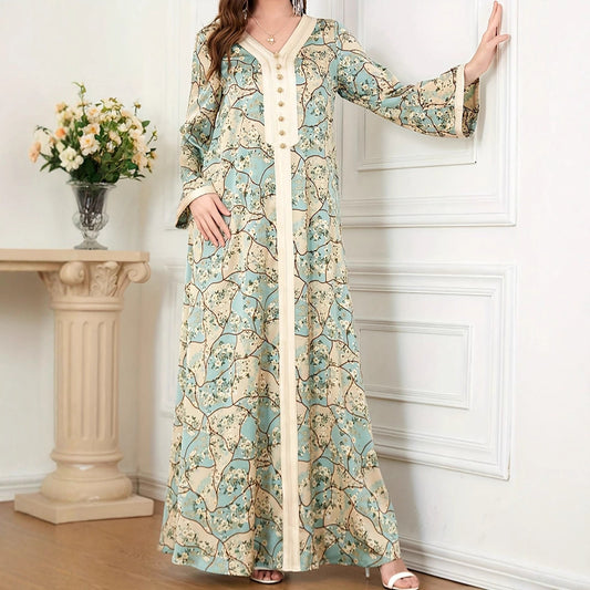 Robe maxi femme avec motif floral artistique et détails de boutons Chic und Stil
