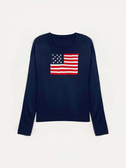 Knit sweater for women with American flag pattern Chic und Stil