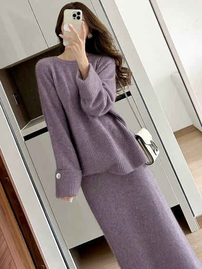 Ensemble tricot confortable pour femmes avec pull et maxi-jupe Chic und Stil