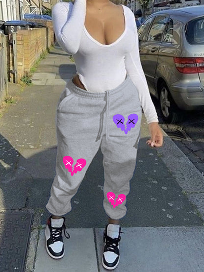 Ladies Comfortable Jogging Pants with Creative Heart Patterns Chic and Style