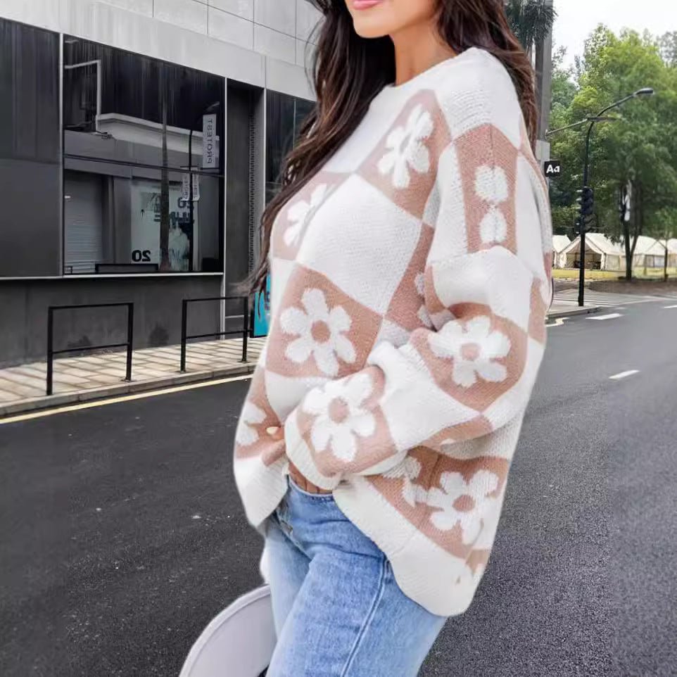 Pull en tricot oversized pour femmes avec motif floral et coupe décontractée Chic und Stil