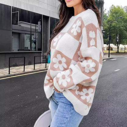 Pull en tricot oversized pour femmes avec motif floral et coupe décontractée Chic und Stil