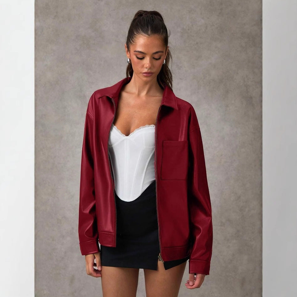 Damen Veste en simili cuir avec coupe oversize et poche poitrine pratique Chic und Stil