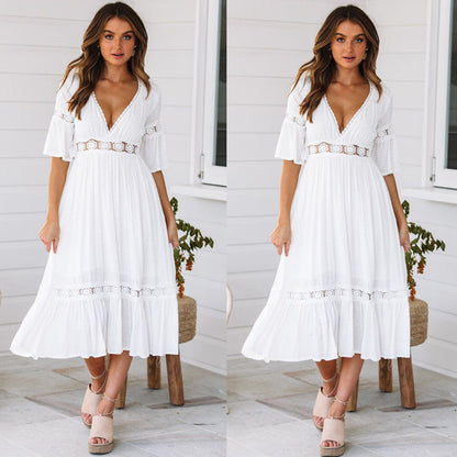 Robe midi boho chic en dentelle pour dames Chic und Stil