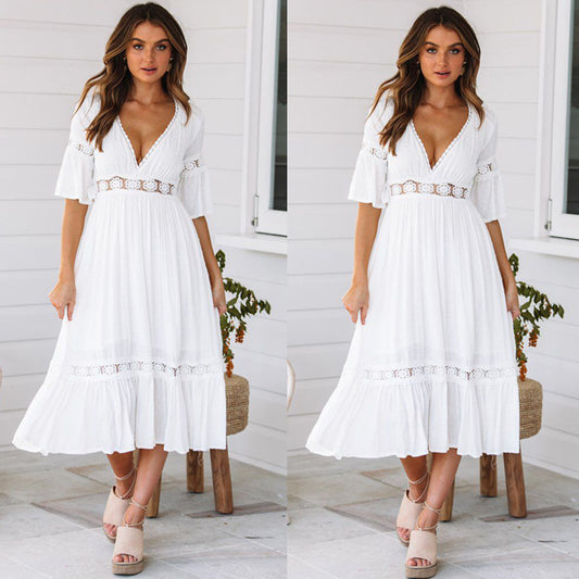 Robe midi boho chic en dentelle pour dames Chic und Stil