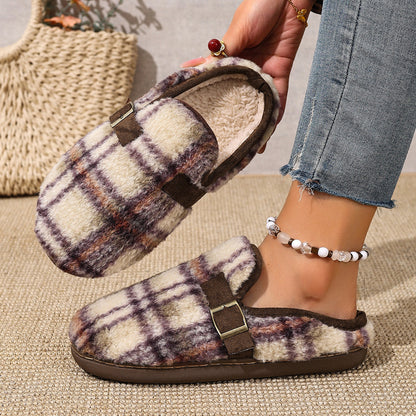 Chaussons d'intérieur chauds pour femmes avec motif à carreaux et semelle confortable Chic und Stil