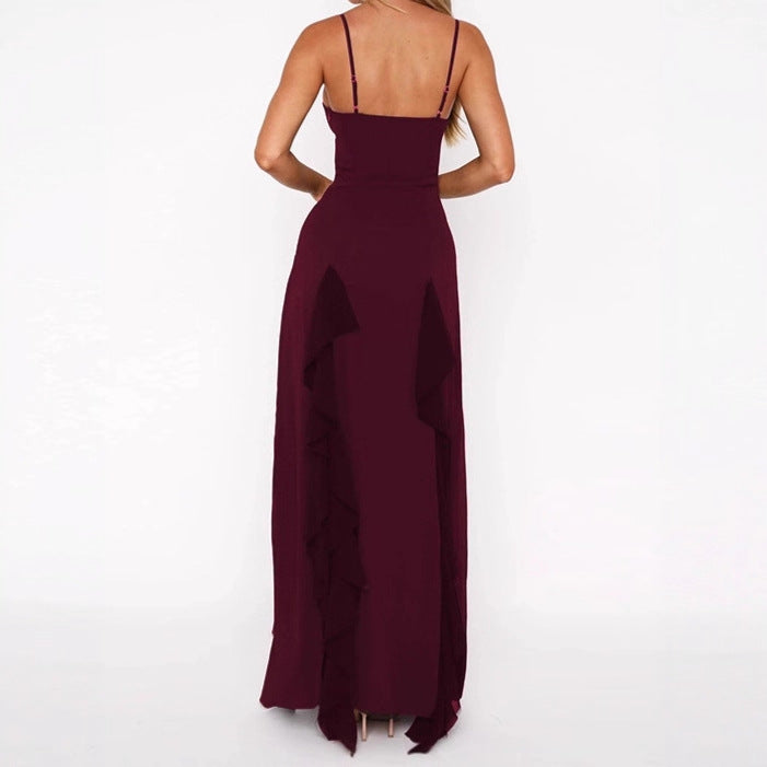 Dames Élégant Robe Maxi avec décolleté en V profond et fente latérale Chic und Stil