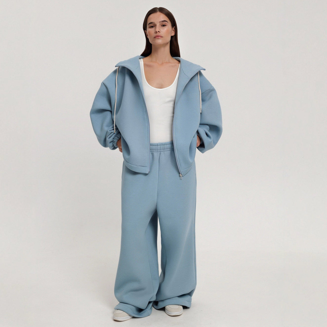 Ladies oversized casual loungewear with soft hood and wide pants Chic and Style