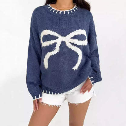 Pull en tricot pour femmes avec motif de nœud ludique et coupe décontractée Chic und Stil