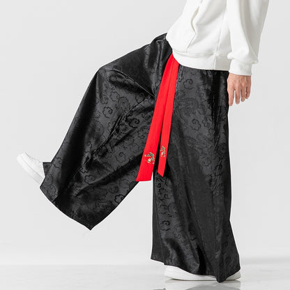 Chic and Style Wide Harem Pants for Women with Decorative Belt and Fine Pattern