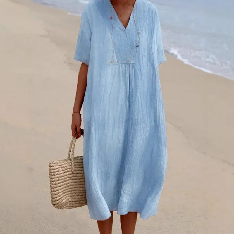 Robe midi décontractée pour dames avec décolleté en V et coupe ample Chic und Stil