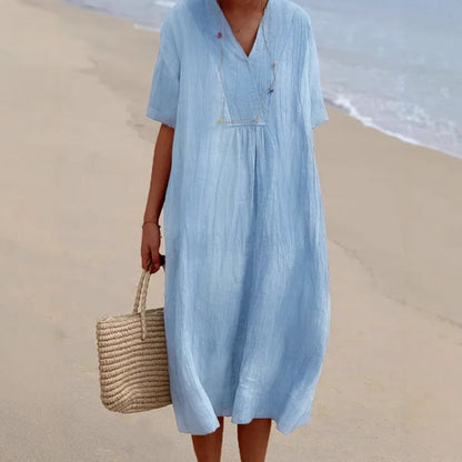Robe midi décontractée pour dames avec décolleté en V et coupe ample Chic und Stil