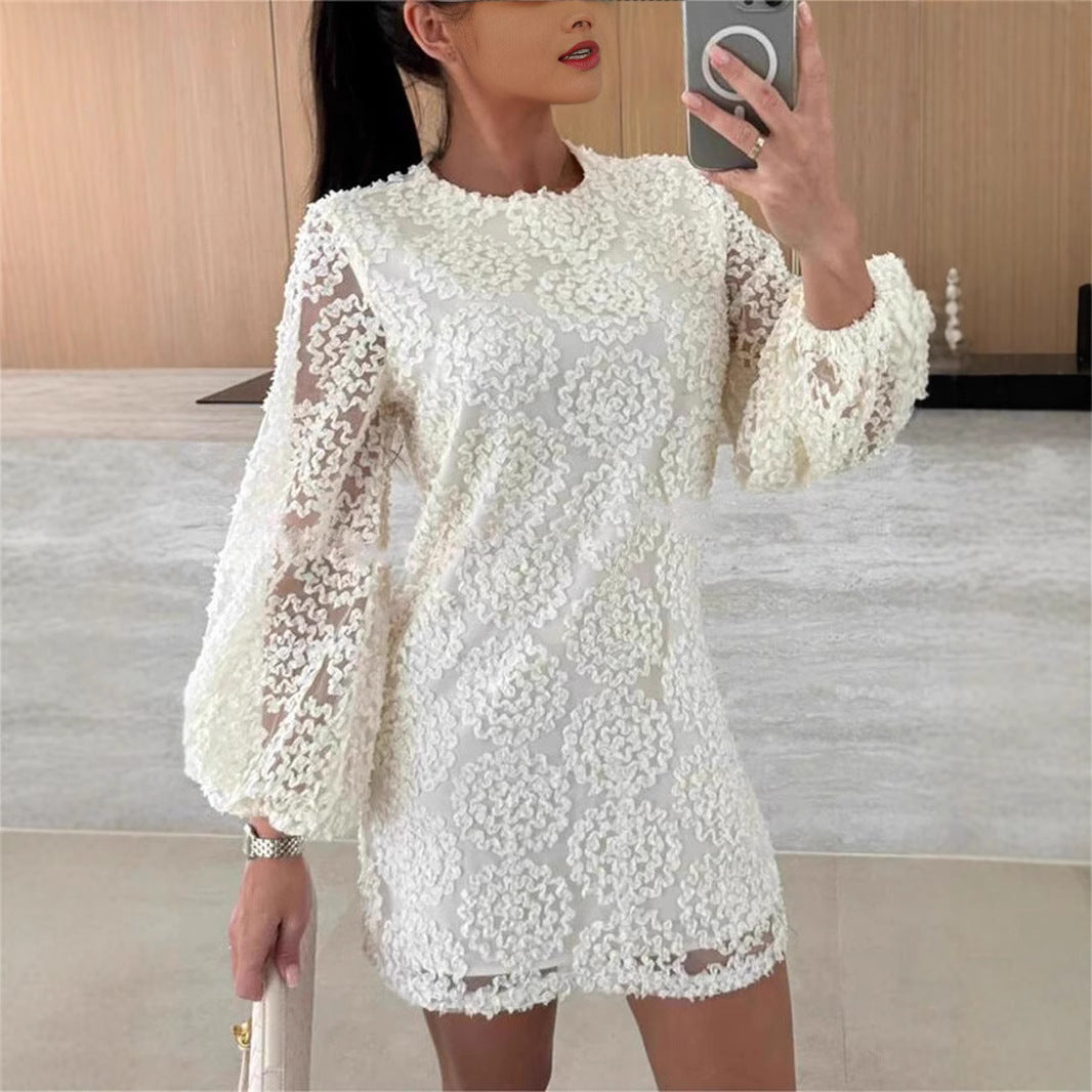 Robe mini en dentelle florale transparente pour femmes Chic und Stil