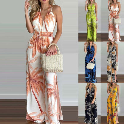 Combinaison halter femme avec jambes larges et fentes latérales Chic und Stil