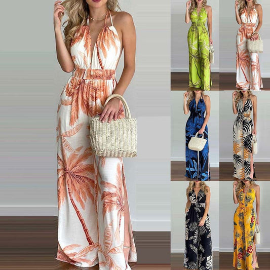 Combinaison halter femme avec jambes larges et fentes latérales Chic und Stil