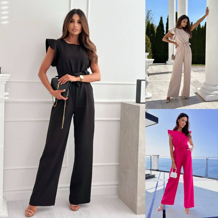 Combinaison élégante à jambes larges pour femmes avec des manches à volants Chic und Stil