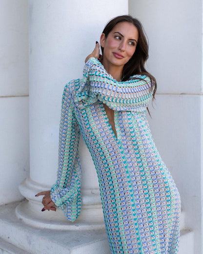 Robe maxi élégante pour femmes avec décolleté en V profond et manches larges Chic und Stil