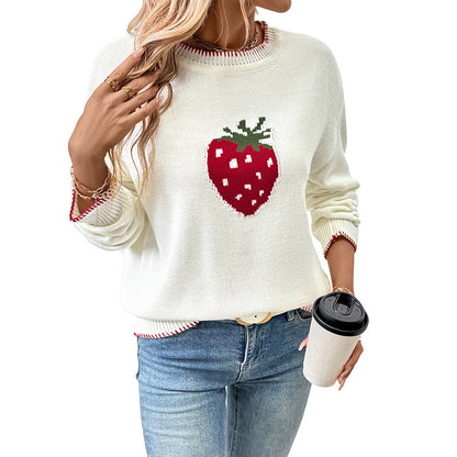 Pull en tricot pour femmes avec motif fruité de fraise et coupe décontractée Chic und Stil