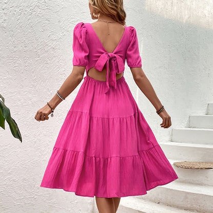 Robe midi à volants pour femme avec détail de manches bouffantes Chic und Stil
