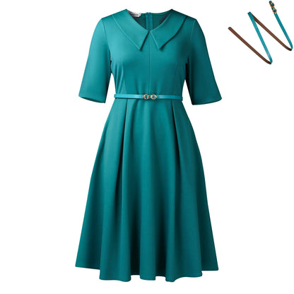 Robe skater élégante pour femmes avec col et ceinture à la taille Chic und Stil