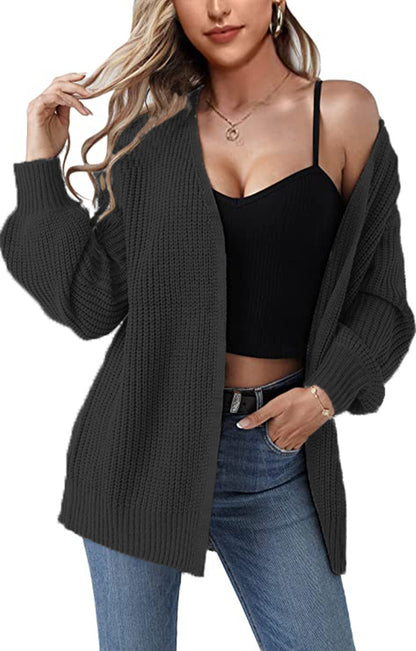Dames Gros Pull Cardigan avec Fronces Ouvertes et Coupe Décontractée Chic und Stil