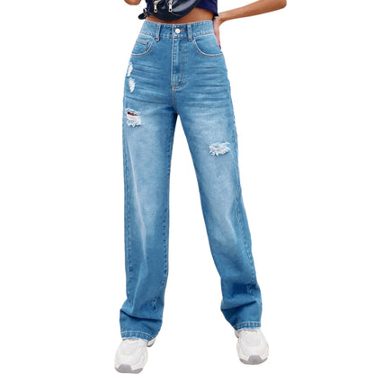 Jeans à jambes larges taille haute pour femmes dans un look destroy tendance Chic und Stil
