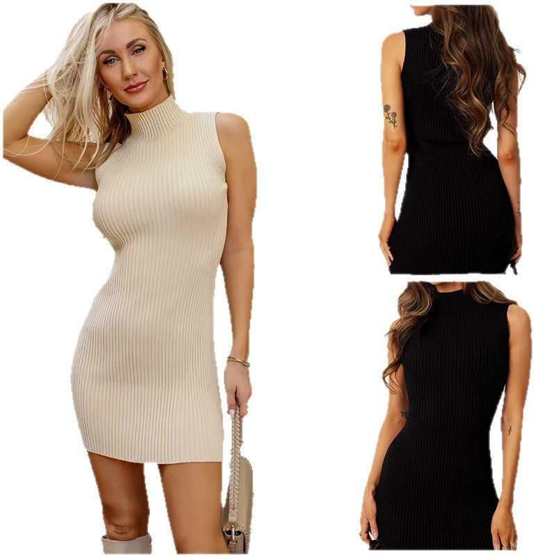 Robe en tricot ajustée pour femme avec col montant Chic und Stil