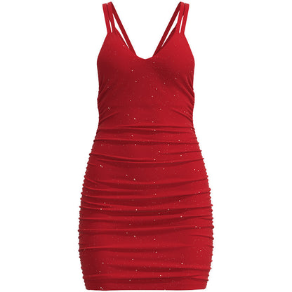 Robe mini ajustée pour femmes avec bretelles spaghetti et fronces Chic und Stil