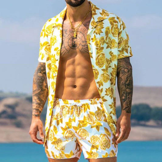 Hommes ensemble de chemise à manches courtes à la mode et de shorts Chic und Stil
