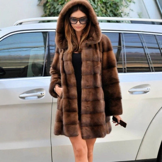 Ladies Faux Fur Coat with Hood and Cozy Lining Chic and Style
