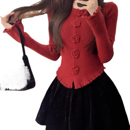 Dames élégante cardigan avec des détails de boutons floraux Chic und Stil