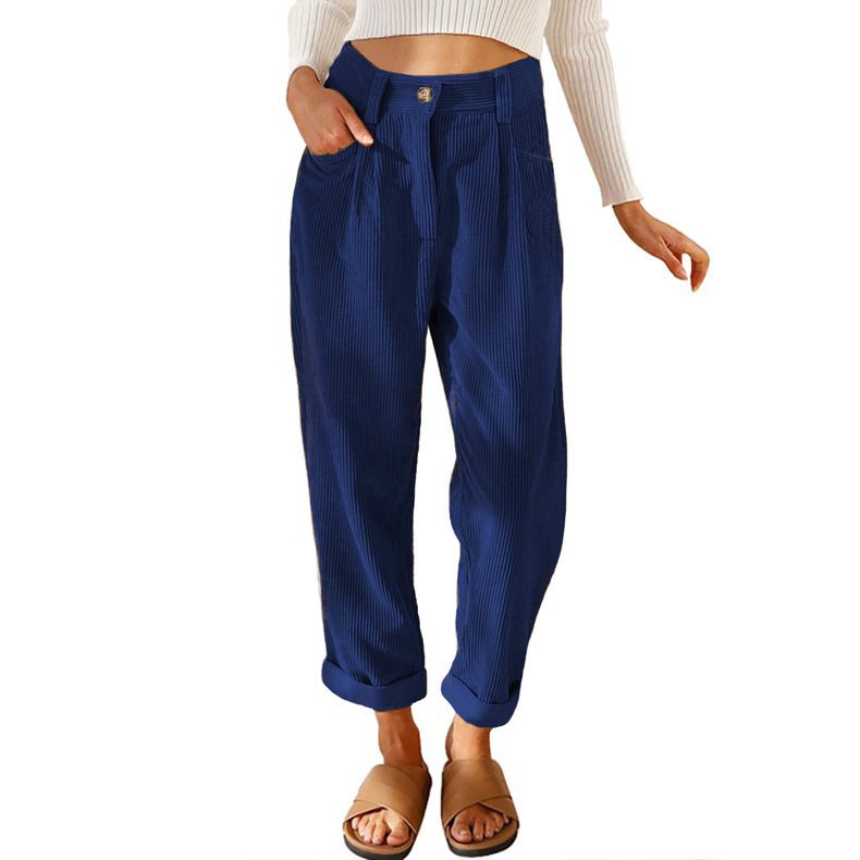 Ladies Comfortable and Elegant High-Waist Pants with a Fine Rib Pattern Chic and Style