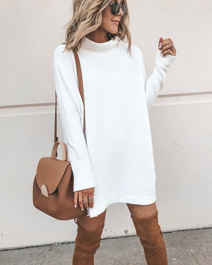 Robe en tricot surdimensionnée pour femmes avec col montant et manches bouffantes Chic und Stil