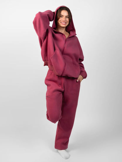 Femmes pull à capuche oversized à la mode avec pantalon de jogging assorti Chic und Stil