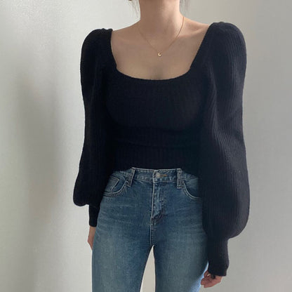 Femme Pull cropped avec des manches volumineuses et une structure côtelée Chic und Stil