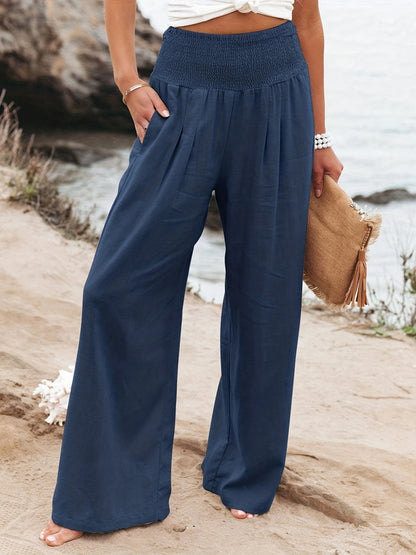 Pantalon d'été ample pour femmes avec taille élastique et élégant drapé Chic und Stil