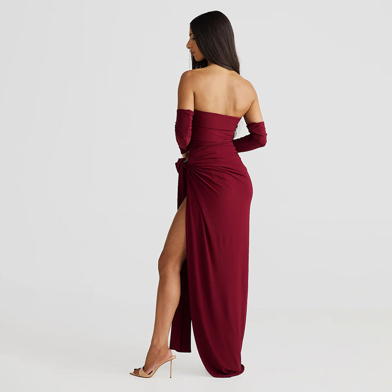 Robes de soirée élégantes et sans épaules pour femmes avec fronces et fente haute Chic und Stil