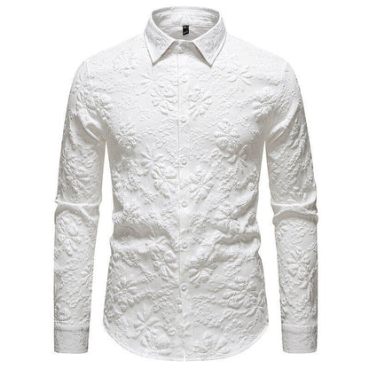 Chemise à manches longues pour hommes avec broderie florale riche en détails Chic und Stil