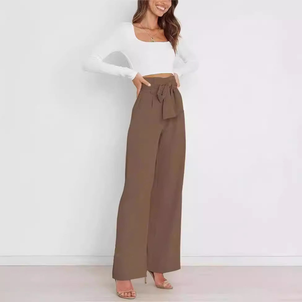 Women Wide Leg Pants with Decorative Tying Belt Chic and Style