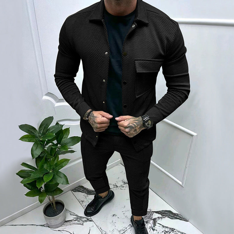 Fashionable casual set for men with a textured top and elastic pants Chic and Style