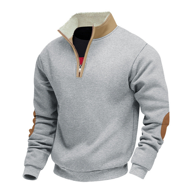Trendy fleece pullover for men with half-zip and contrasting elbow patches Chic and Style